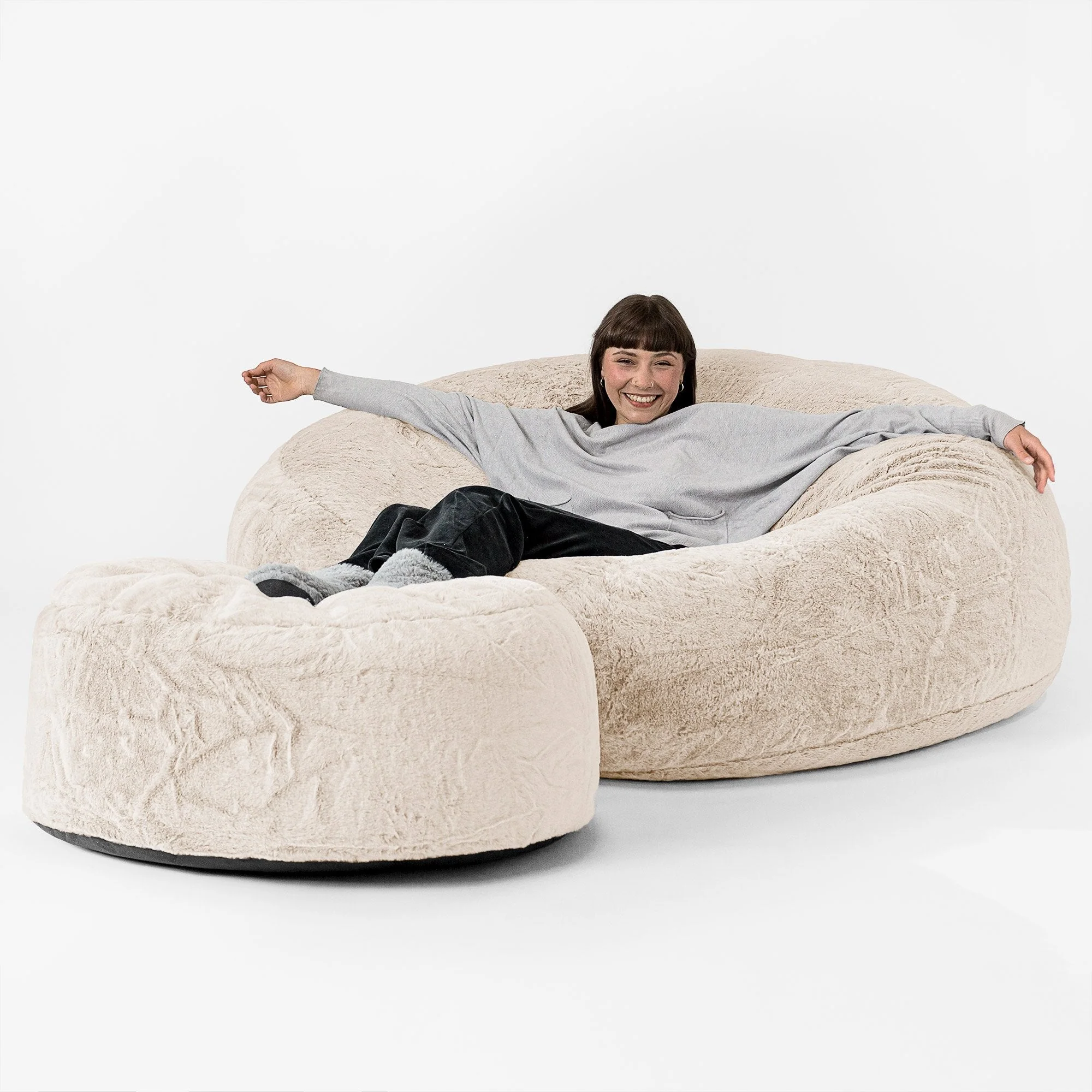 Jätte Saccosäck XXL 'Mega Mammut' - Fuskkaninpäls Vit - Image 2