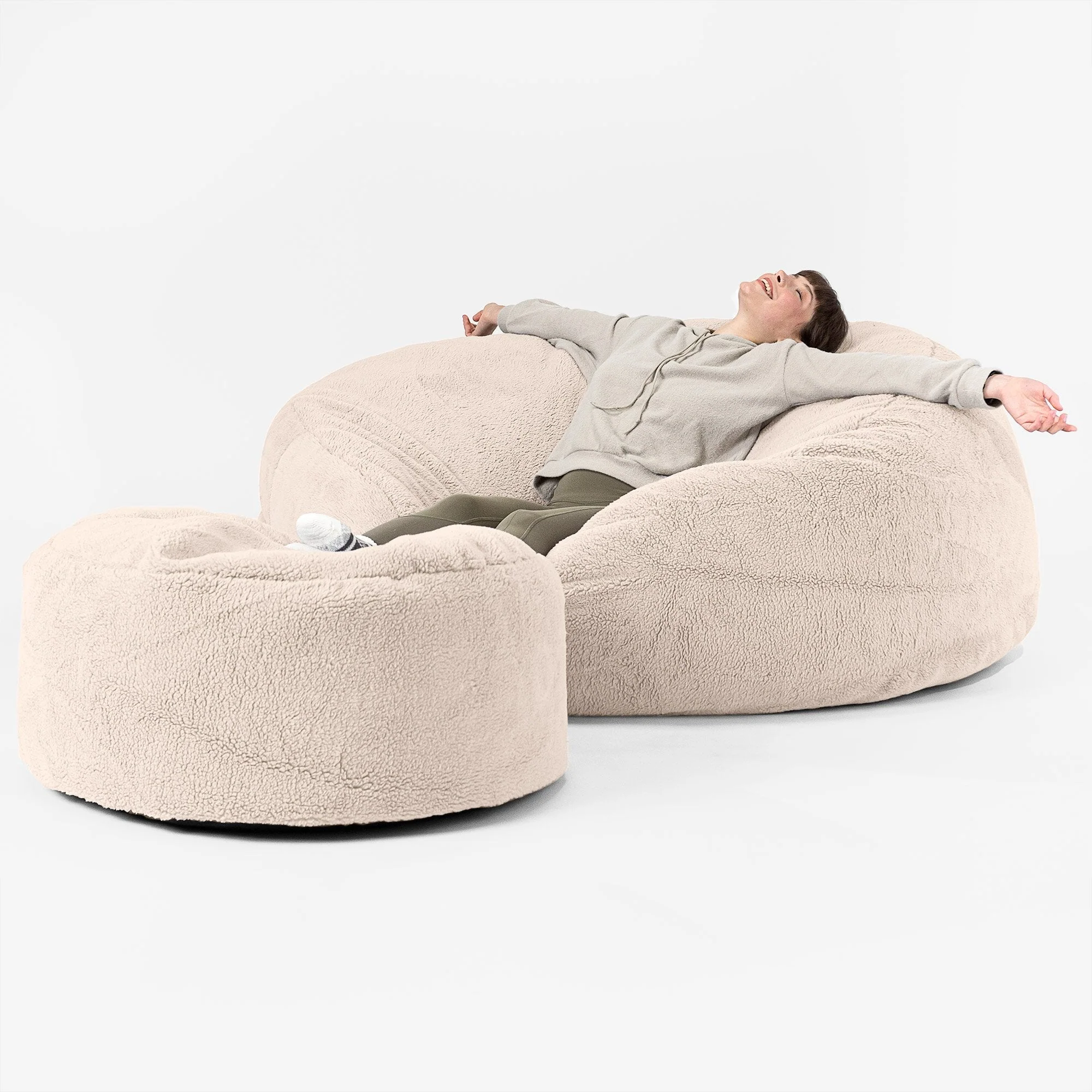 Jätte Saccosäck XXL 'Mega Mammut' - Teddy-fuskpäls Gräddvit - Image 2