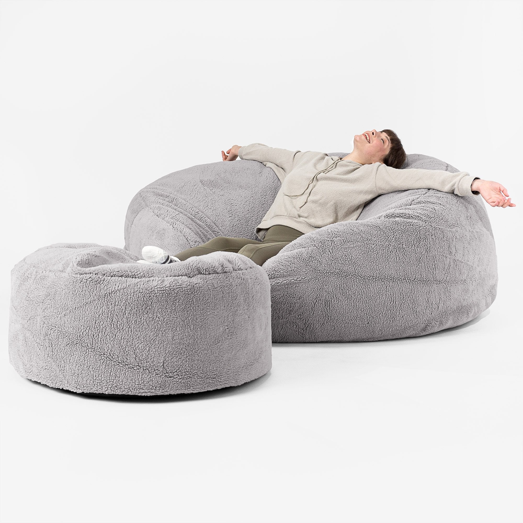 Jätte Saccosäck XXL 'Mega Mammut' - Teddy-fuskpäls Mellangrå - Image 2