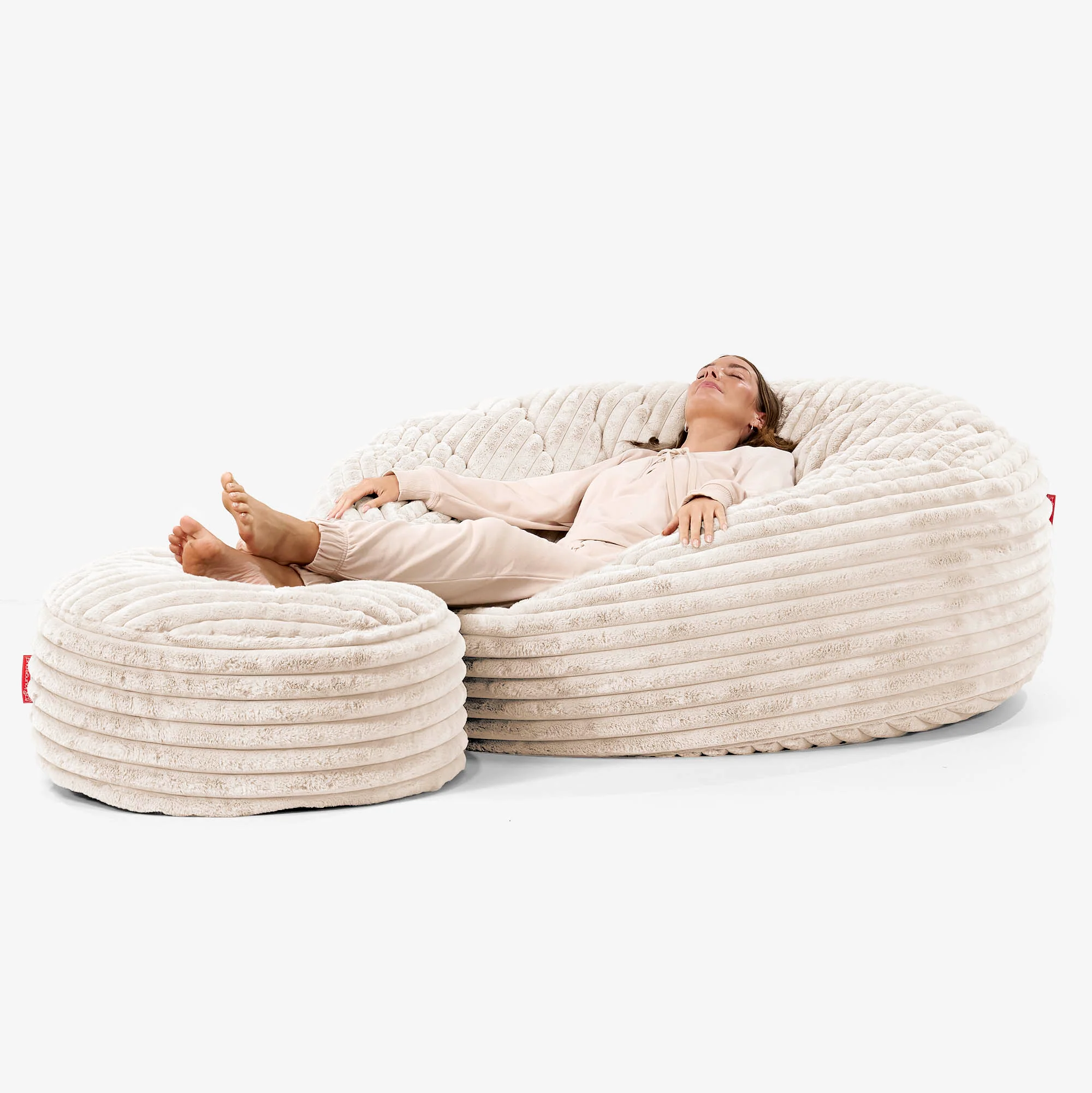 Jätte Saccosäck XXL 'Mega Mammut' - Ultraplyschmanchestertyg Gräddvit - Image 2