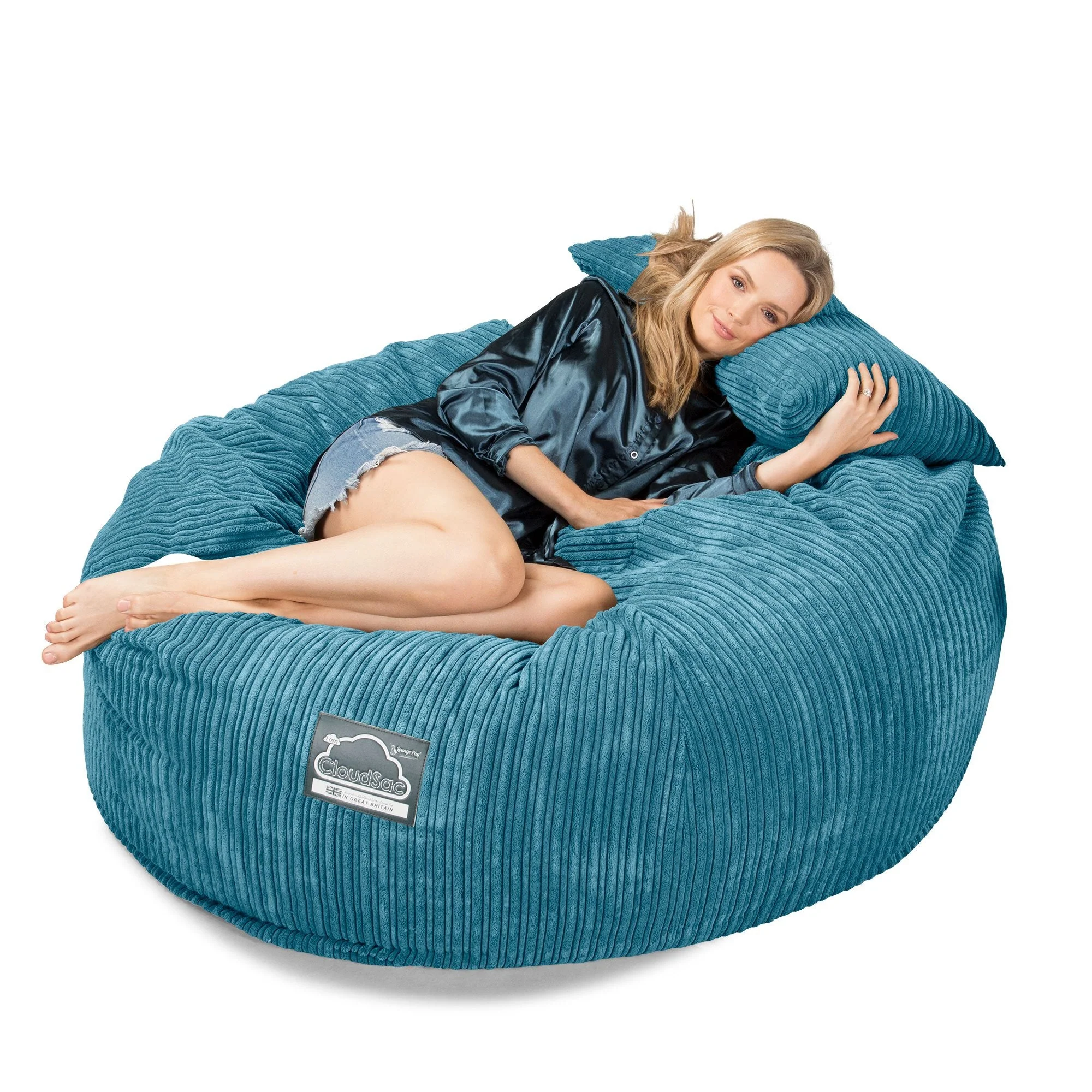 Jättesaccosäck XXL C1010-L, CloudSac Memoryskum - Klassisk Manchestertyg Turkos - Image 2
