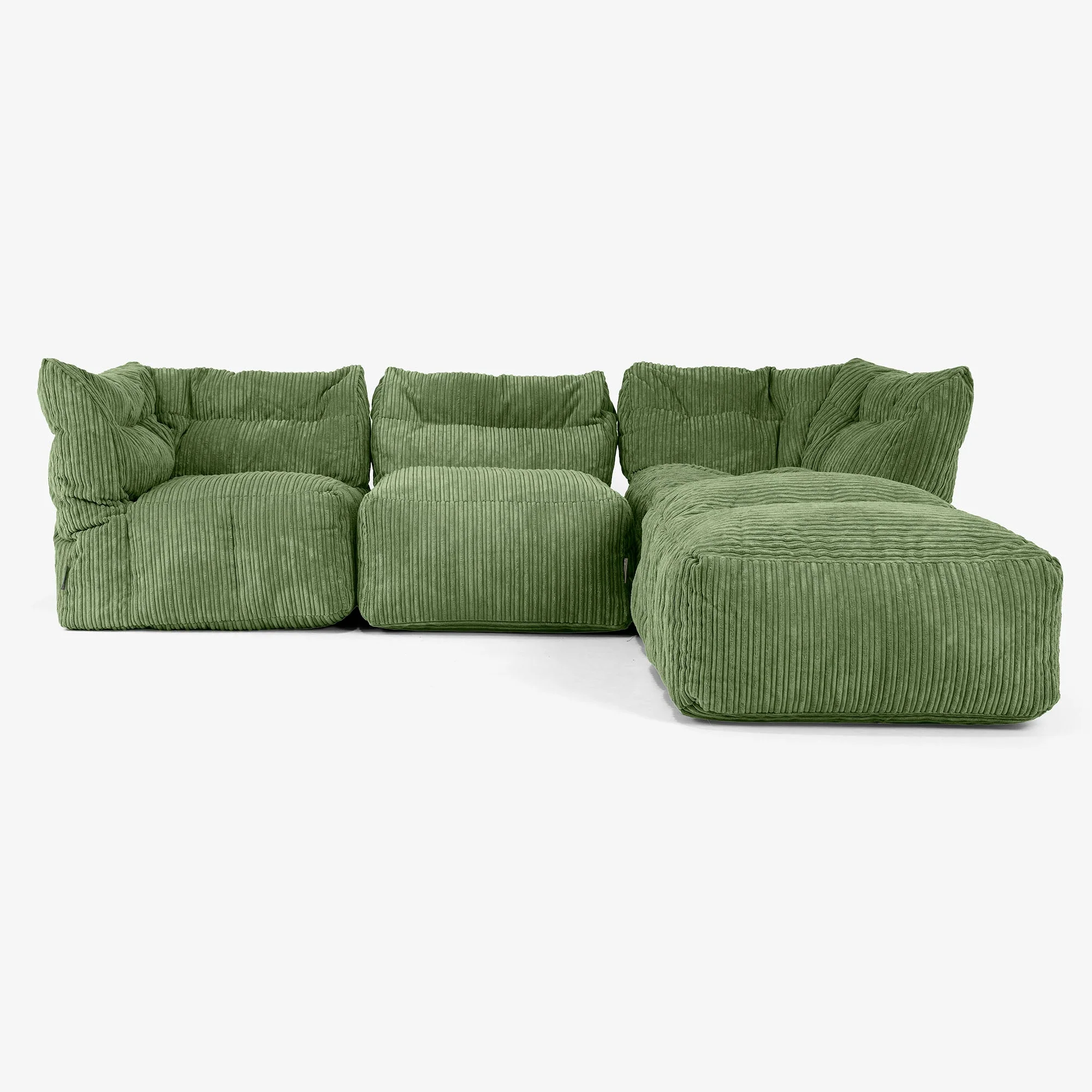Modulsoffa 3-sits med Schäslong och Armstöd - Klassisk Manchestertyg Skogsgrön