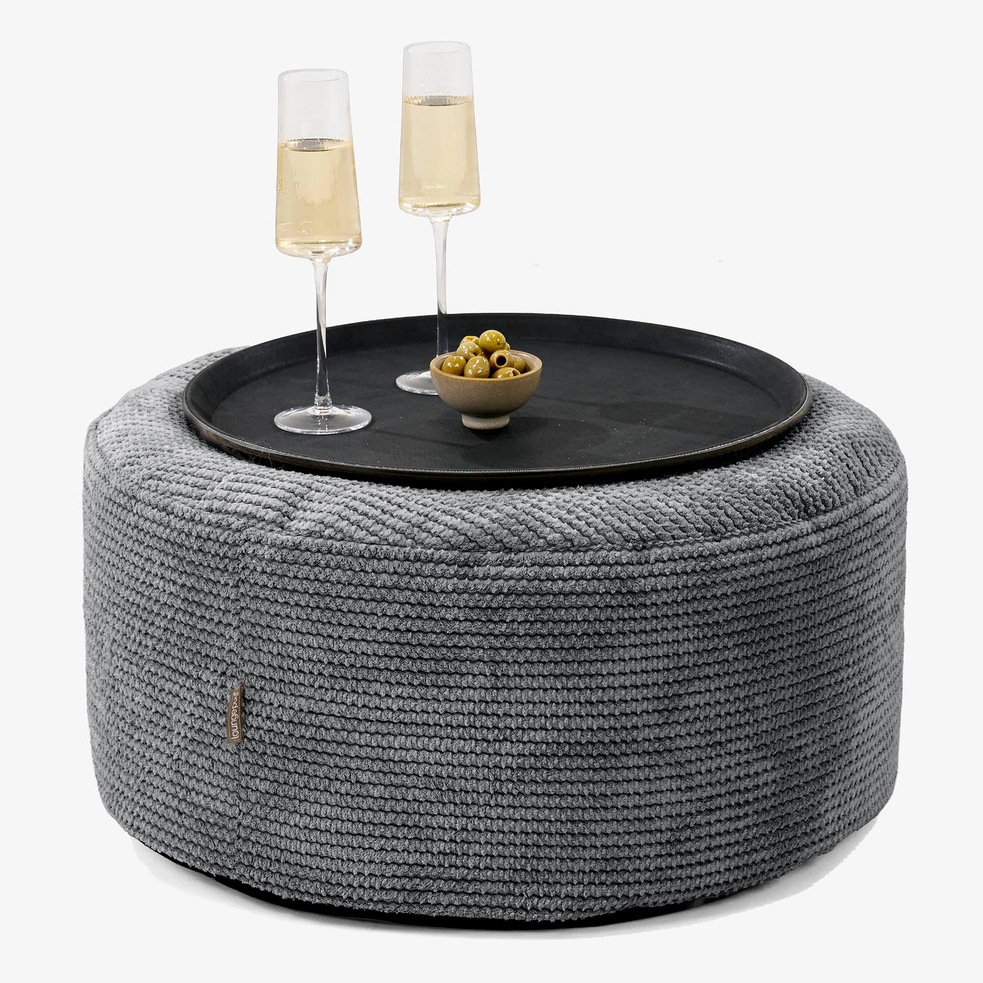 Ottomanpuff med Bricka - Pom-pom Svart