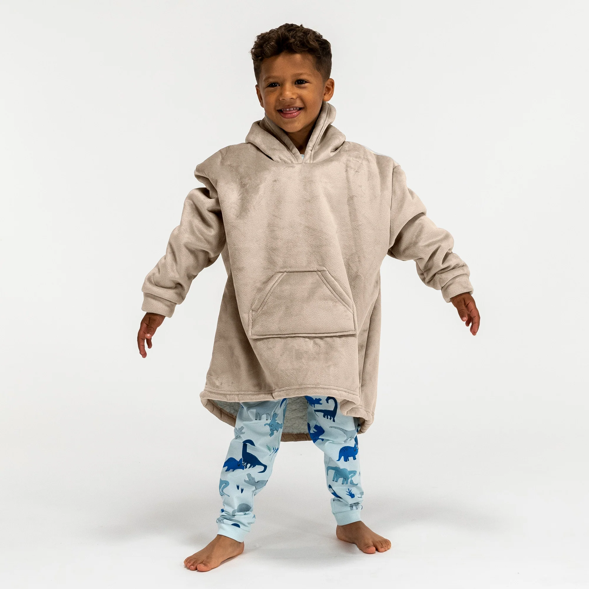 Oversized Hoodie-filt för Barn - Minky Gräddvit / Minkbrun - Image 3
