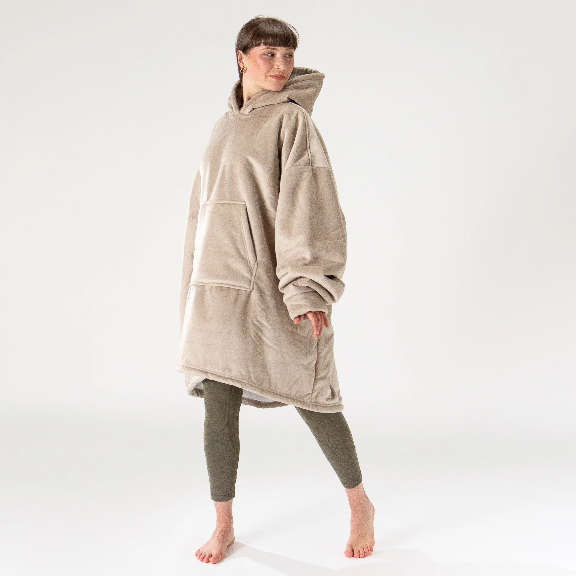 Oversized Hoodie-filt för Vuxna - Minky Gräddvit / Minkbrun - Image 4