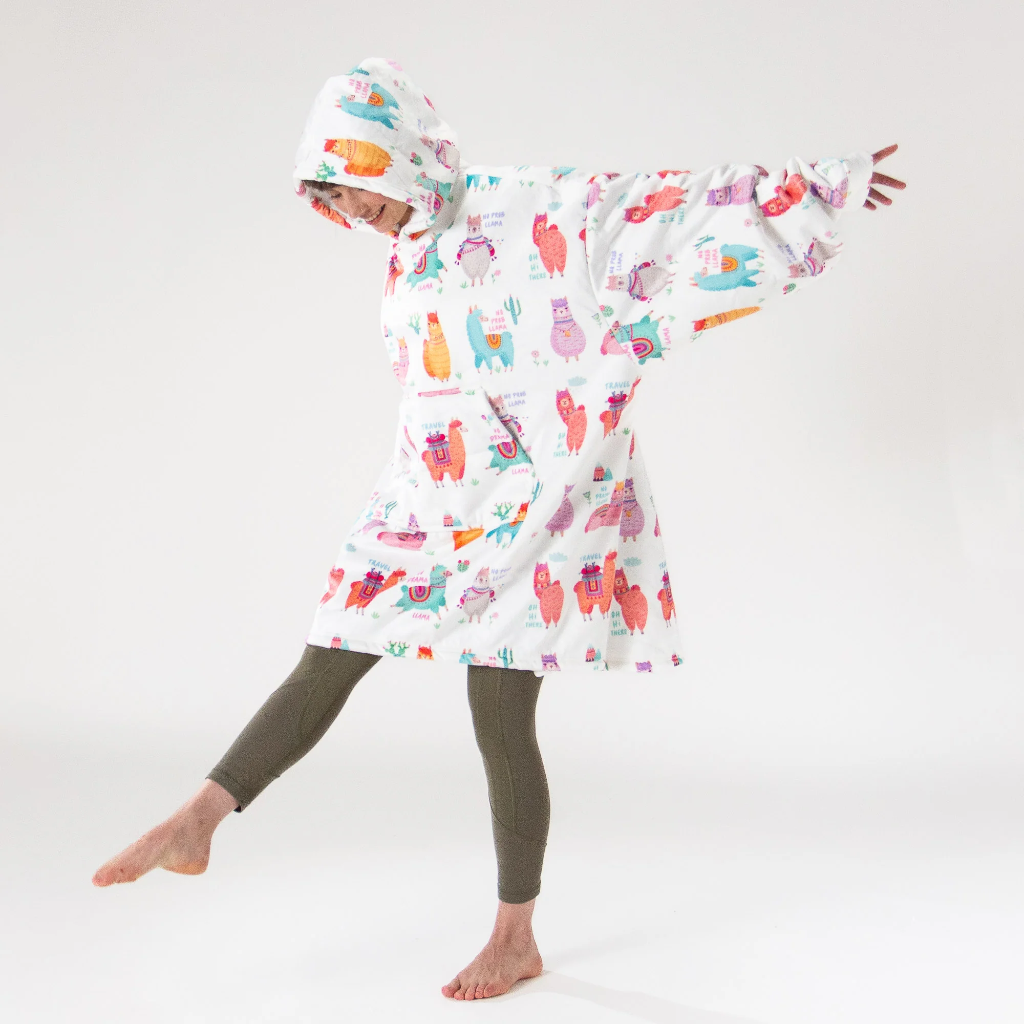 Oversized Hoodie-filt för Vuxna - Minky Lama - Image 3