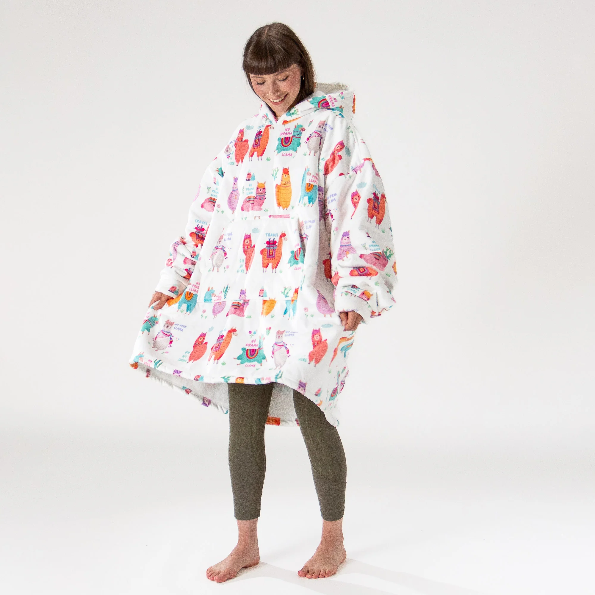 Oversized Hoodie-filt för Vuxna - Minky Lama - Image 4