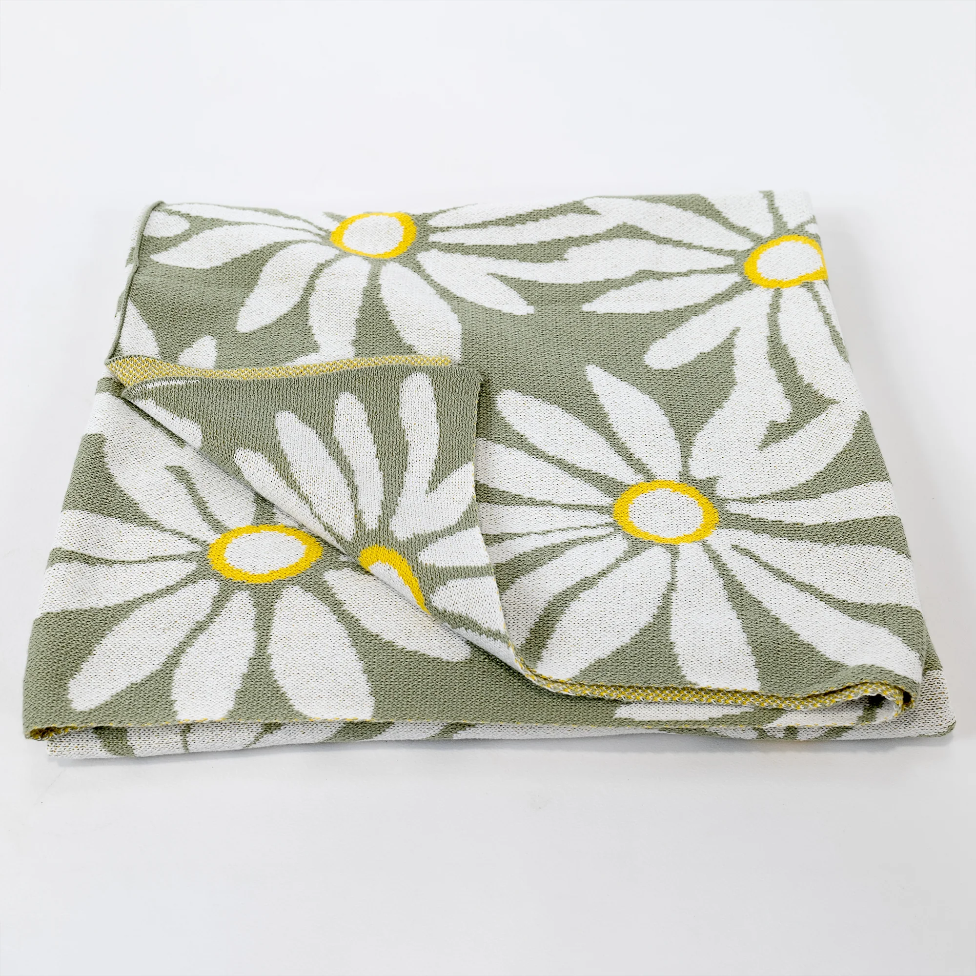 Pläd / Filt - Stickad Blommig Mynta - Image 3