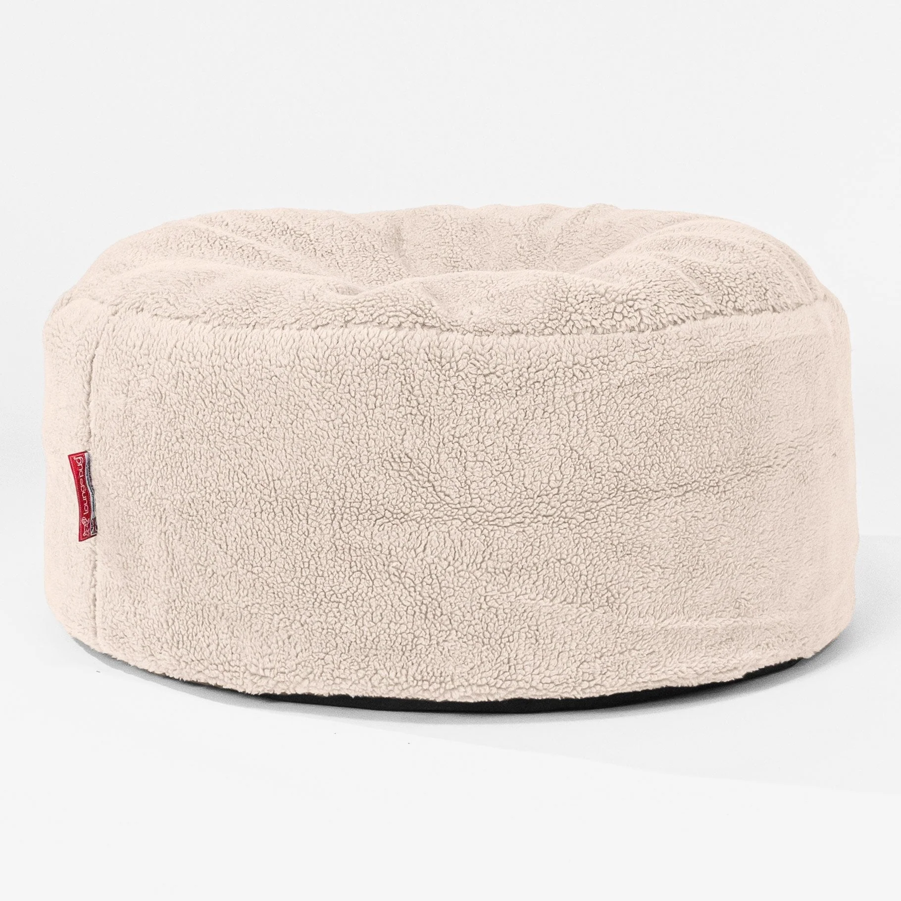 Sittpuff Rund - Teddy-fuskpäls Gräddvit